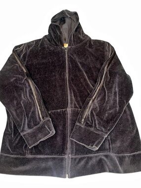 Vintage Route 66 Women's Black Velvet Hooded Jacket- size 1x